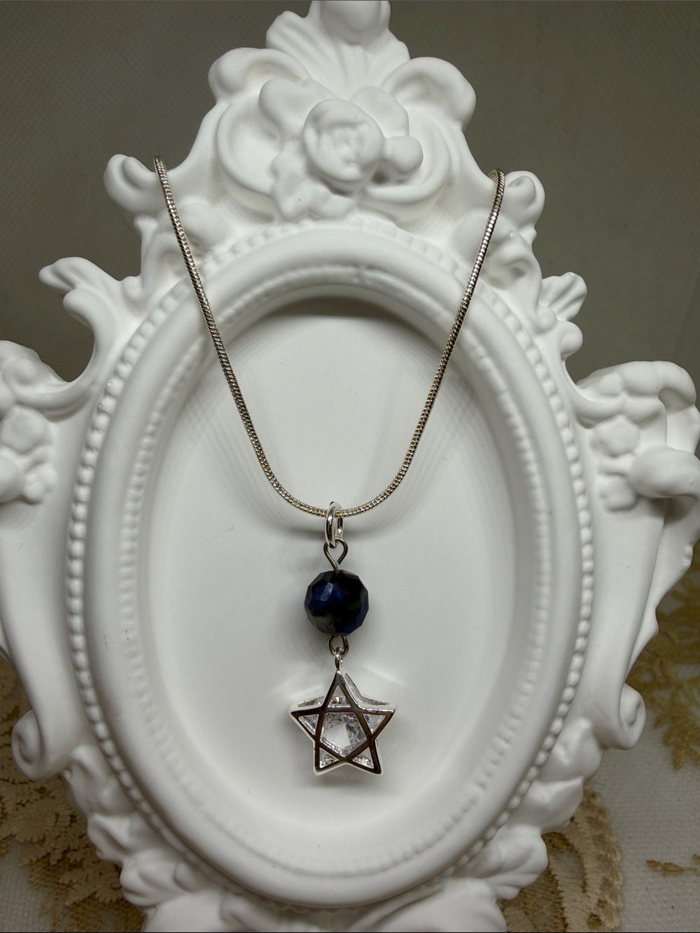 Handmade Sterling Silver Lapis Lazuli Star Necklace 925 Box Chain Celestial CZ